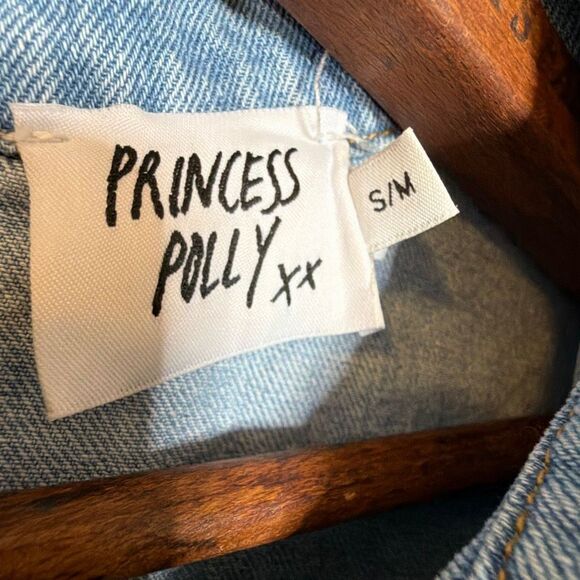 Princess Polly Mixed Media Denim & Flannel Larkin Jean Jacket Blue Green S/M - Picture 7 of 10